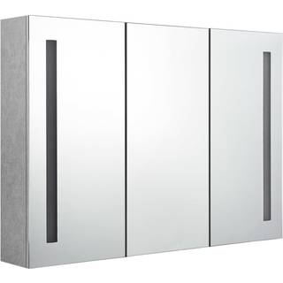 badeværelsesskab med spejl + LED-lys 89x14x62 cm betongrå