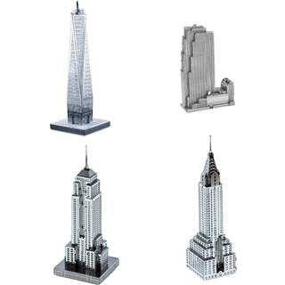 S?t med 4 Metal Earth 3D Laser Cut Building Models: 30 Rockefeller Plaza Empire State Building Chrysler Building & One World Trade Center