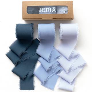 Jedia Chiffon Ribbon 3 ruller st?vet bl? h?ndlavet frynse chiffon silke b?nd 15 x 7yd b?nd s?t til bryllupsinvitationer buket wrap brude buketter