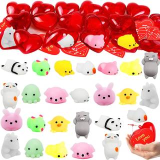 Valentines Party Favors Set 28 pcs mochi squishies leget?j fyldte hjerter og valentines dagskort til b?rn Valentine's Day Exchange Gift Kawaii St
