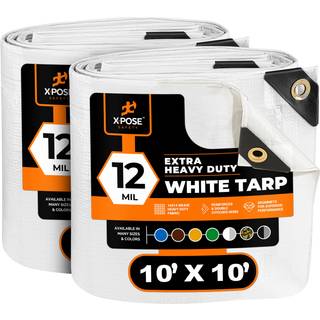 Tung White Poly Tarp 10 'X 10' (2 -Pack) - Multipurpose Beskyttende dækning - Holdbart vandtæt vejrbestandig Rip and Tear Resistent - Ekstra tyk