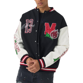 Mens Oversized Official Badge Varsity Jacket In Black