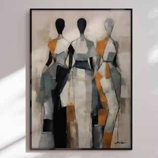Håndlavet Maleri Med Sort Ramme - Nymphs I - Mixed Media -  Str: 70 x 100 Cm