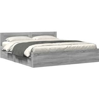 sengeramme med sengegavl 180x200 cm konstrueret træ grå sonoma