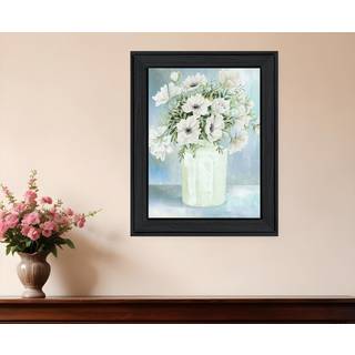 Hvide blomster sort indrammet printv?gskunst