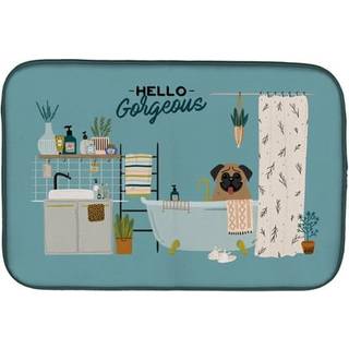 """" Caroline's Treasures CK7427DDM Brown Pug in Bathtub Dish-Drying-Mats 14 X 21 Multicolor """"