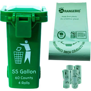 OrangeBio 100 % certificeret hjemmekomposterbare affaldsposer 55 Gallon 60 Antal 1,57 Mils Ekstra tykke 38 x 58 tommer 208 liter komposterbare fo