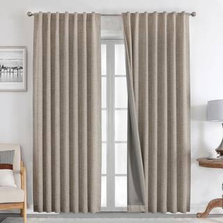 Joydeco Natural Linen Gardiner 84 tommer Længde 2 Paneler Sæt burg 100% Blackout Long Drapes til soveværelset Stue Blackout Darkering Gardin Term