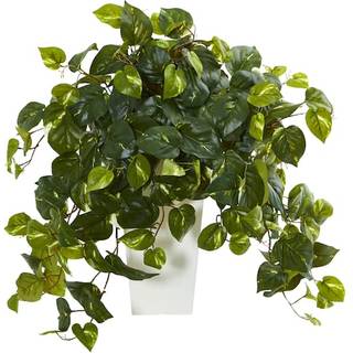 Pothos kunstig plante i hvidt tårnvase