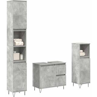 møbelsæt til badeværelse 3 dele konstrueret træ betongrå