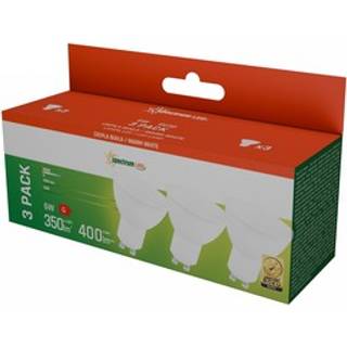 3-pak GU10 6W LED spotpære - Varm hvid, matteret, hvid plast, 230V, Spectrum - Dæmpbar : Ikke dæmpbar, Kulør : Varm