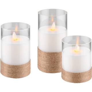 Goobay 3-pack LED-ljus av äkta vax i ett glas, vit;beige;transparent, inkl. 8x AA (LR6) med timerfunktion och pendelveke, batteridriven, varmvitt (2700 K)