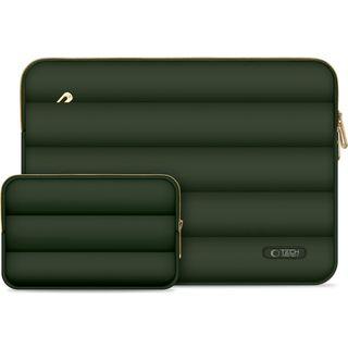 MacBook / Laptop 13-14" - Tech-Protect Puffy - Sleeve m. Lille Taske - Grøn