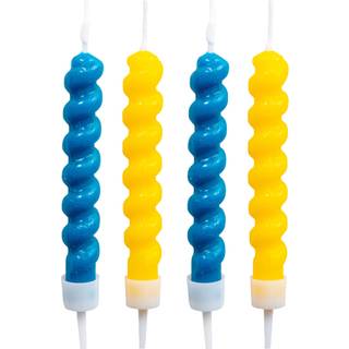 Snoede kagelys, blå og gul