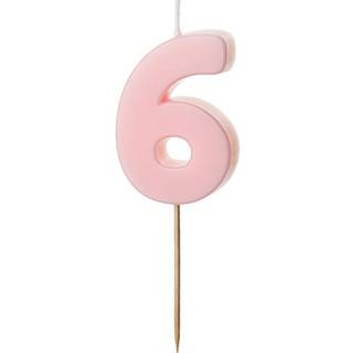 1 stk. Fødselsdagslys Nummer 6 Lyserød – Tilføj elegance til din festlige fejring