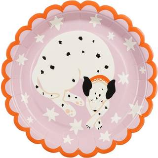 6 stk. Papirtallerkener Dalmatian, farverigt mix, 18 cm, festlige til børnefødselsdage
