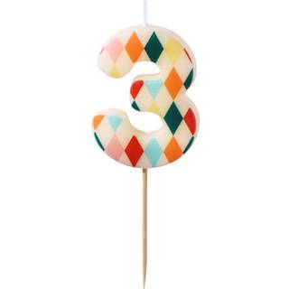 1 stk. Fødselsdagslys Nummer 3 Cirkus Blandede Farver – Farverig magi til enhver festkage