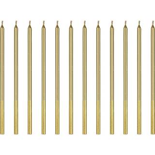 12 stk. fødselsdagslys i guld, ca. 14 cm høje, 1 pakke