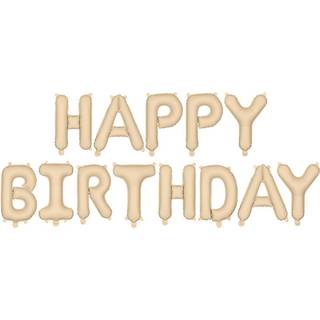 Folieballon Happy Birthday Pastel Beige 35 cm - Festlig Dekoration til Fødselsdag