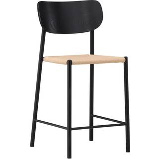 Polly barstol med ryglæn – Sort / Naturreb