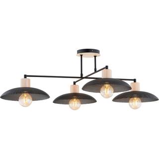 Loftlampe Kobe, 4 lyskilder, stål, træ, sort