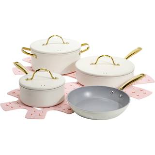 Paris Hilton Ikonisk Non-stick Gryde- og Pandesæt med multilags belægning, guldfarvede håndtag og låg - PFOA-fri