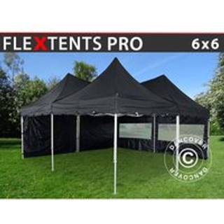 Foldetelt FleXtents Easy up pavillon PRO Peak Pagoda 6x6m, Sort, Inkl. 8 sidevægge KUN 4 STK. TILBAGE
