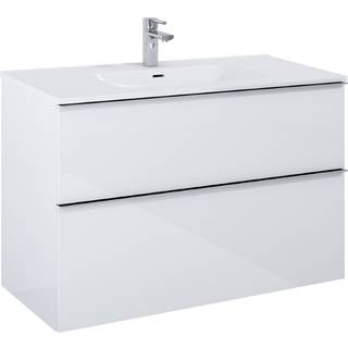 Mirall Hue 3 møbelpakke 100x46,5 cm, med skuffer, valgfrit greb, blank hvid Guld