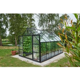 Halls universal 128 plus drivhus med dobbeltdør 9,9 m², sort, 3 mm hærdet glas