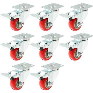 Y & Y DECOR 3 tommer Caster Swivel Plate W/Brake Heavy Duty On Red Pu Wheels (8)