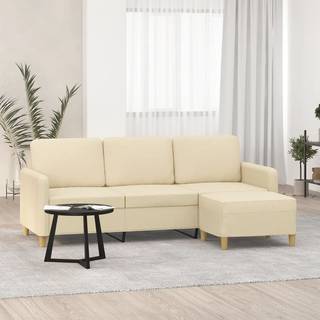 3-Personers Sofa Med Fodskammel 180 Cm Stof - Creme