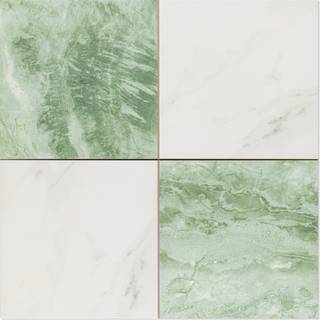 Marmor Klinker Checkermarble Vit-Grön Matt 44x44 cm