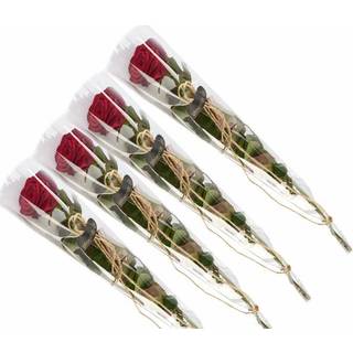 4 elegante røde roser, gavepakket