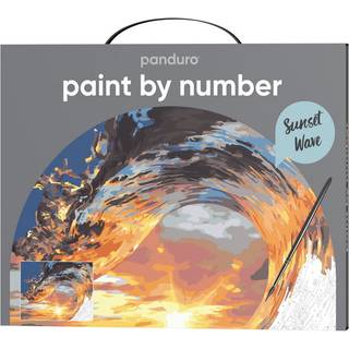 Paint by number/mal efter nummer – bølge i solnedgang, 28×35,5 cm + 19 farver & 3 pensler