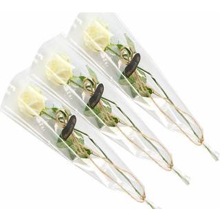 3 elegante hvide roser, gavepakket