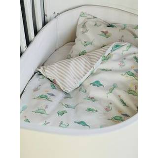 Baby Allergivenligt sengetøj bomuldssatin Beige/Grøn Dino (Høj TC - 300) - allergivenligt sengetøj i grøn fra Quilts of Denmark