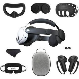 Tilbehørssæt i 9 dele til Meta Quest 3: hovedrem, EVA-opbevaringsetui, silikonehåndtagsovertræk og meget mere - sort
