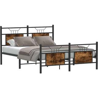 Sengeramme Uden Madras Konstrueret Træ Røget Eg - med hovedgærde og fodgærde / 137 x 190 cm