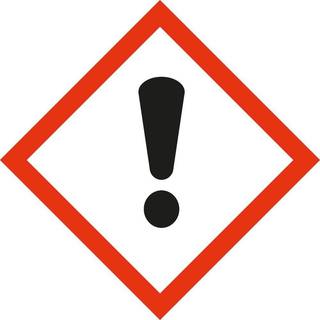 Sundhedsskadelig GHS Faresymbol GHS07 (Harmful). Kvadratisk diamantpiktogram lavet i selvklæbende vinyl mærkat, faresymbol, rulle a 250 stk