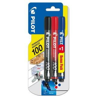 Pilot Permanent Marker 100 Markør Konisk spids, 3-pak