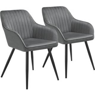 Stol Marilyn, velour, quiltet - grå/sort,Sæt med 2 stk.