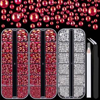 4000pcs fladback rhinestones og halv runde perler s?t nr. 19 multi st?rrelse glas klare krystaller plast flad ryg r?dt ab kuppel perle med pickup