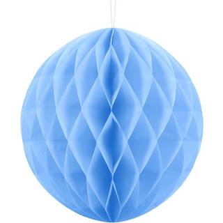 1 stk. Honeycomb kugle i lyseblå farve, diameter ca. 30 cm, genanvendelig med klipsmontering