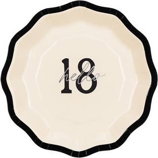6 stk. Paptallerkner Hello 18 cm Creme Sort Sølv – Stilfuld til 18 års fødselsdagsfest