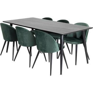 Dipp180x90BLBL spisebordssæt spisebord sort og 6 Velvet stole velour grøn, sort.