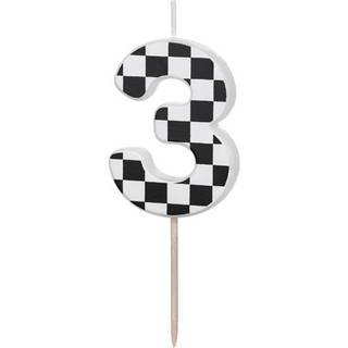 1 stk. Fødselsdagslys Nummer 3 med Ternet Flag Mønster – Farverig glæde til festkager