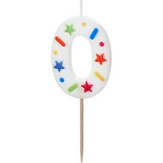 Fødselsdagslys 0 Hvid med Konfetti 10 cm – Tænd for festen med stil!