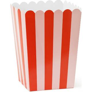 6 stk. Popcornbokse, rød med lyserøde striber, festligt og holdbart