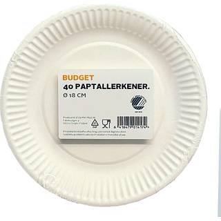 Budget paptallerkener Ø:18 cm 40-pak - hvid (På lager i butik)