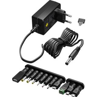 3-12V Universal strømforsyning Max 1,5A inkl. 11 adaptere (7 DC adaptere + 3 USB + 1 skrueterminal)